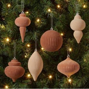 6pc Wondershop Flocked Ornaments in Brown